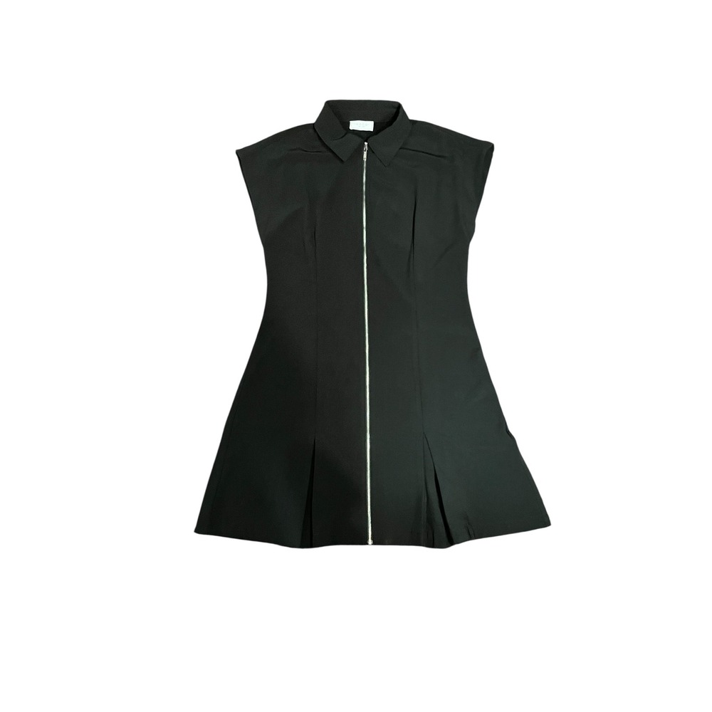 Sage The Label Womens Black Full Zip Front Pleated Mini Dress Size Large